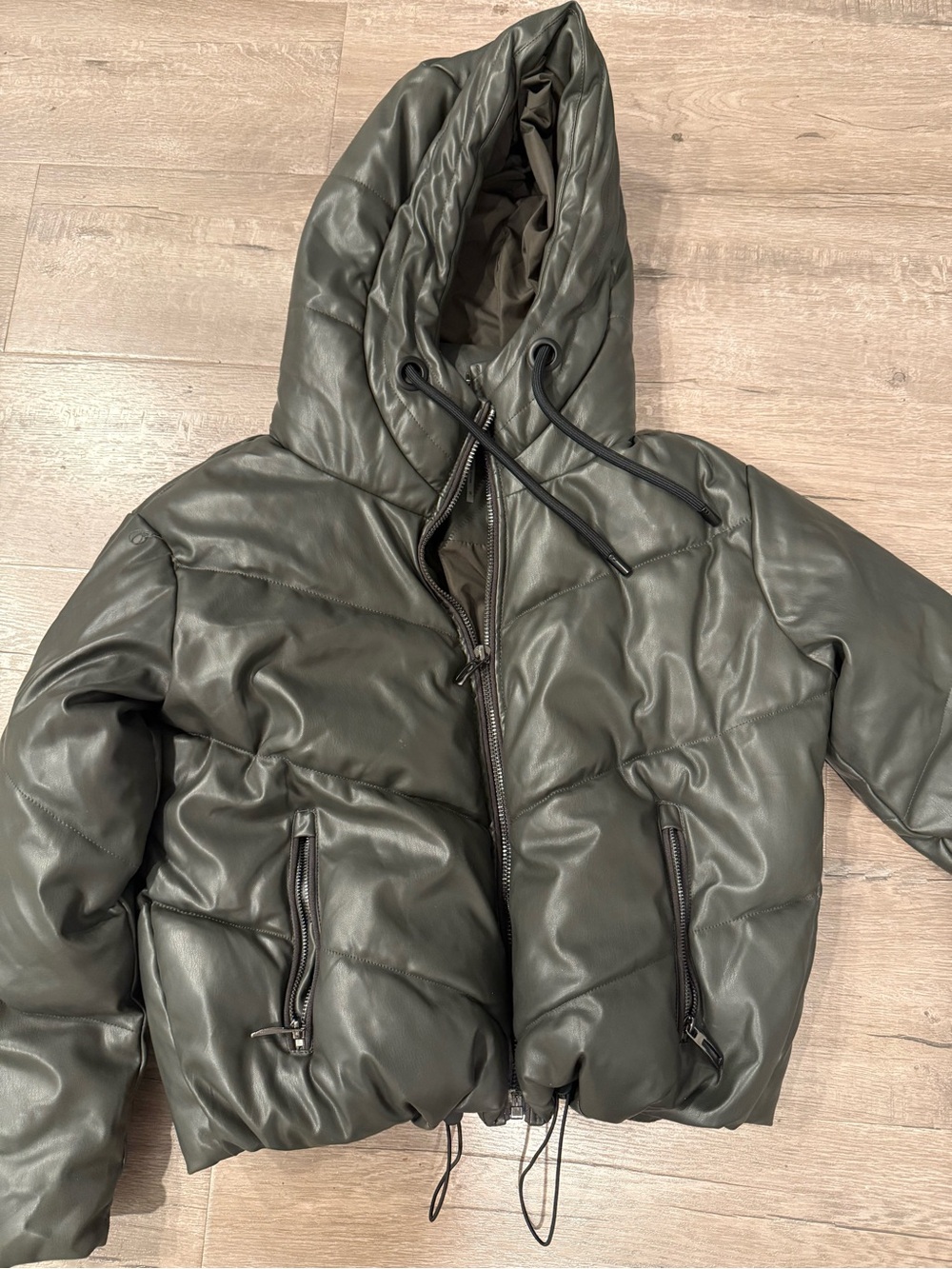 Stella + Lorenzo Quilted Faux Leather Jacket in Dark Olive